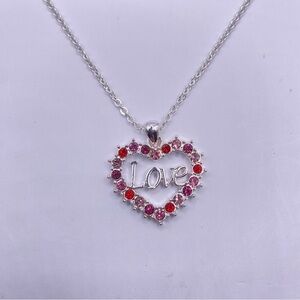 Love Red & Pink Rhinestone Costume Jewelry Heart Necklace